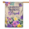 Grateful Thankful Blessed Flag Spring Summer Home Butterfly Flower Farmhouse Fall Autumn House Flag | Teecentury.com