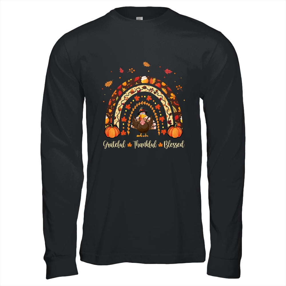 Grateful Thankful Blessed Rainbow Gobble Turkey Thanksgiving T-Shirt & Hoodie | Teecentury.com