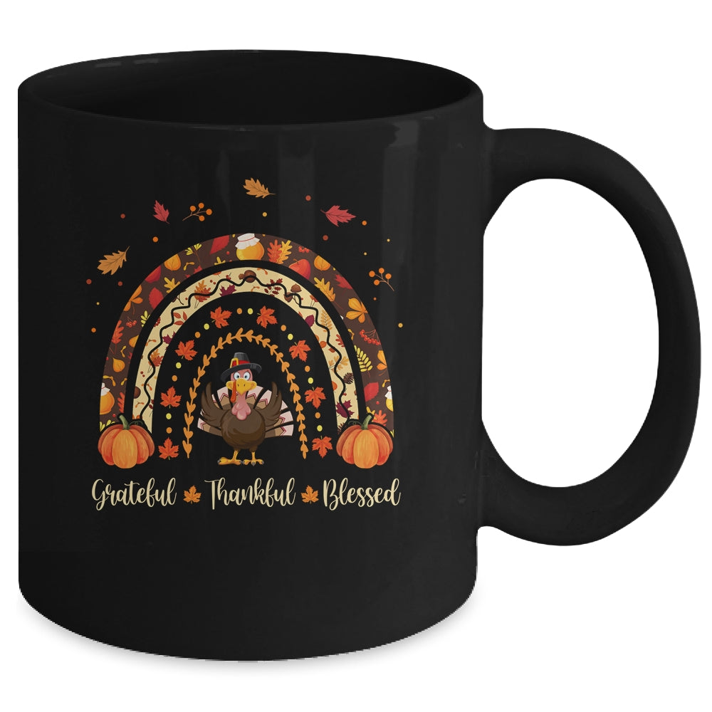 Grateful Thankful Blessed Rainbow Gobble Turkey Thanksgiving Mug Coffee Mug | Teecentury.com