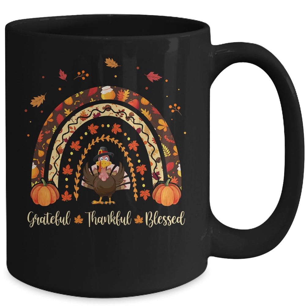 Grateful Thankful Blessed Rainbow Gobble Turkey Thanksgiving Mug Coffee Mug | Teecentury.com