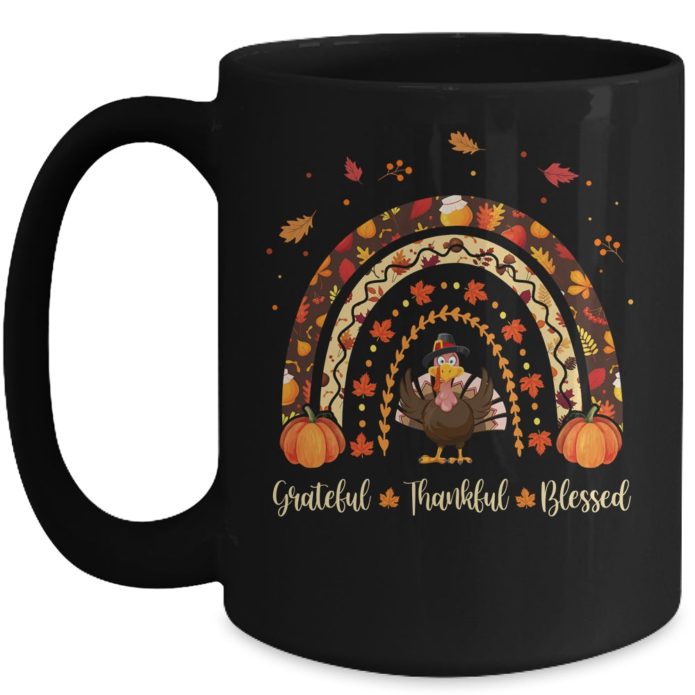 Grateful Thankful Blessed Rainbow Gobble Turkey Thanksgiving Mug Coffee Mug | Teecentury.com