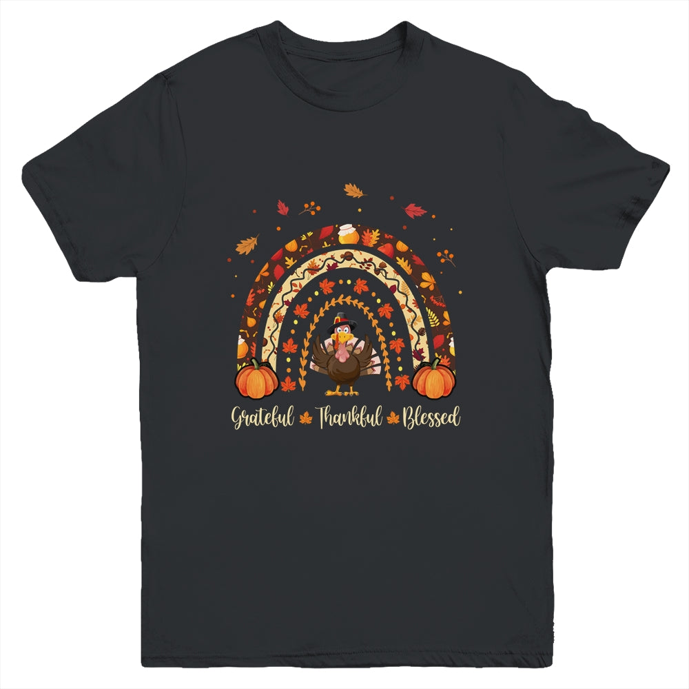 Grateful Thankful Blessed Rainbow Gobble Turkey Thanksgiving Youth Youth Shirt | Teecentury.com