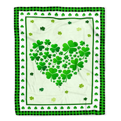 Green Shamrock Leaves Love Heart Irish Saint Patrick's Day Fleece Blanket Blanket | Teecentury.com