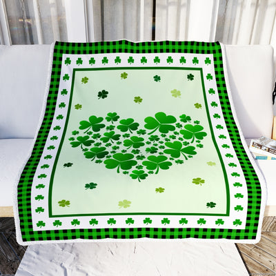 Green Shamrock Leaves Love Heart Irish Saint Patrick's Day Fleece Blanket Blanket | Teecentury.com