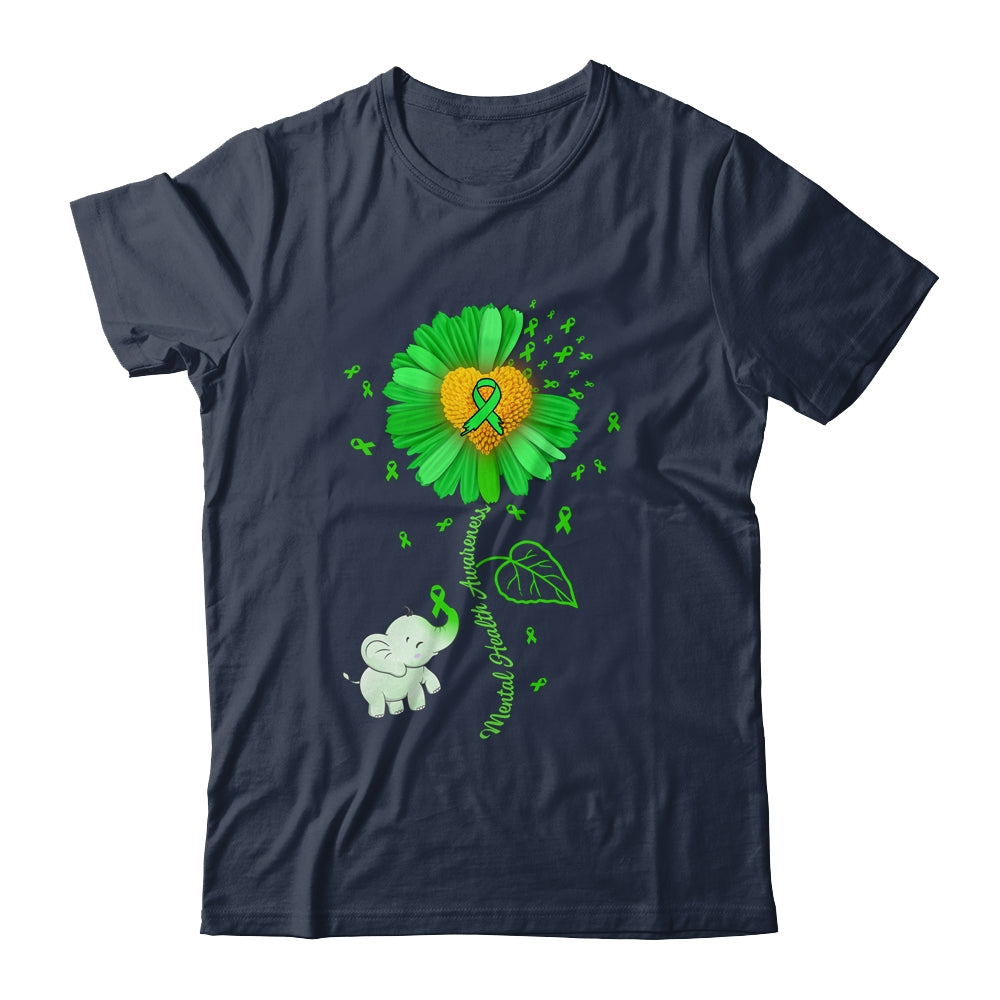 Green Sunflower Elephant Spread Mental Health Awareness Shirt & Tank Top | teecentury