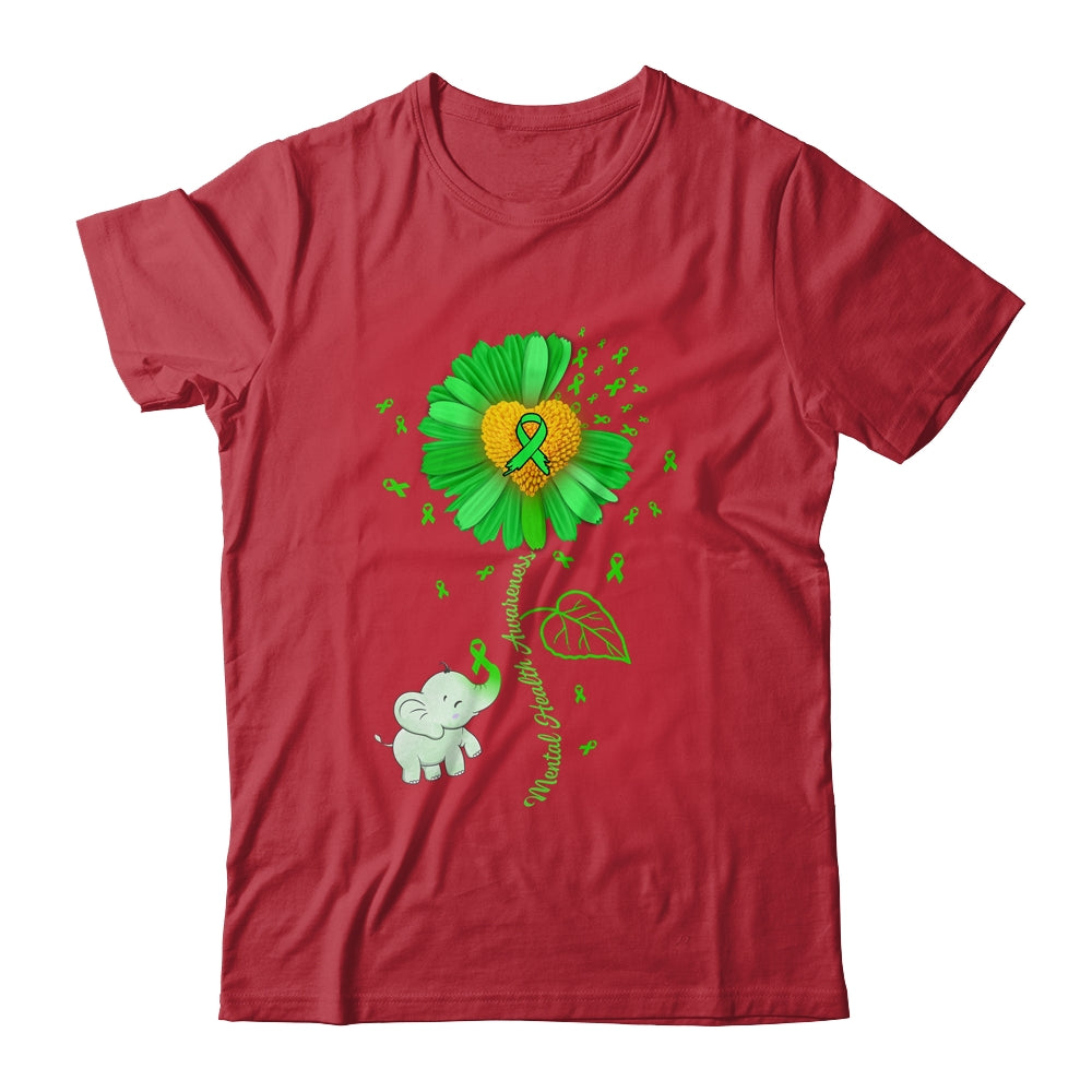 Green Sunflower Elephant Spread Mental Health Awareness Shirt & Tank Top | teecentury