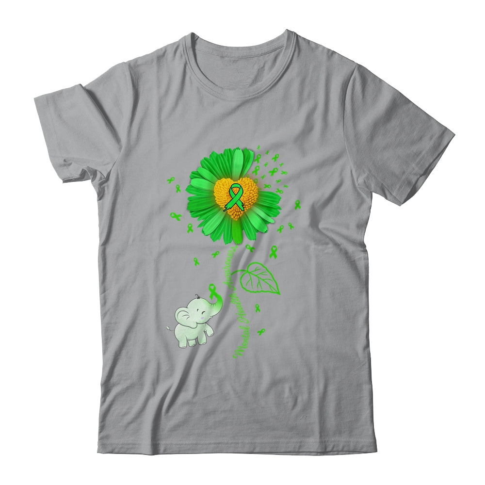 Green Sunflower Elephant Spread Mental Health Awareness Shirt & Tank Top | teecentury
