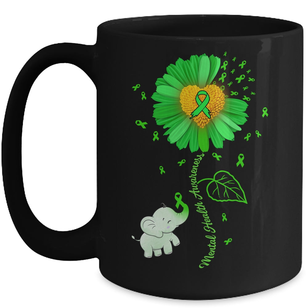 Green Sunflower Elephant Spread Mental Health Awareness Mug | teecentury