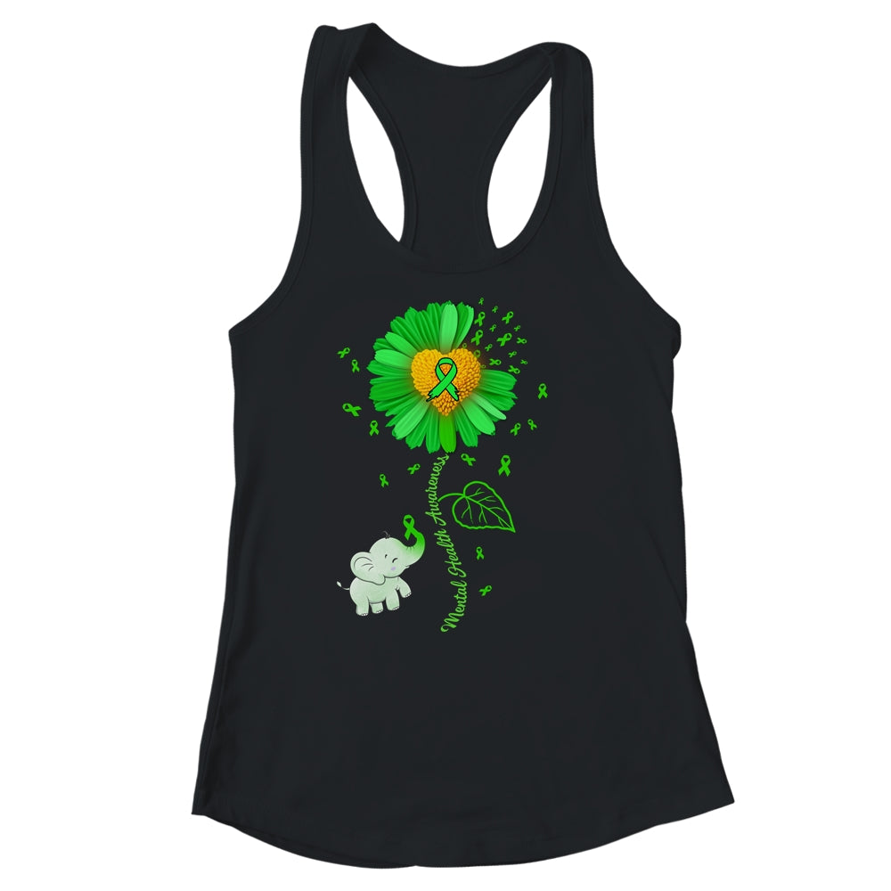 Green Sunflower Elephant Spread Mental Health Awareness Shirt & Tank Top | teecentury