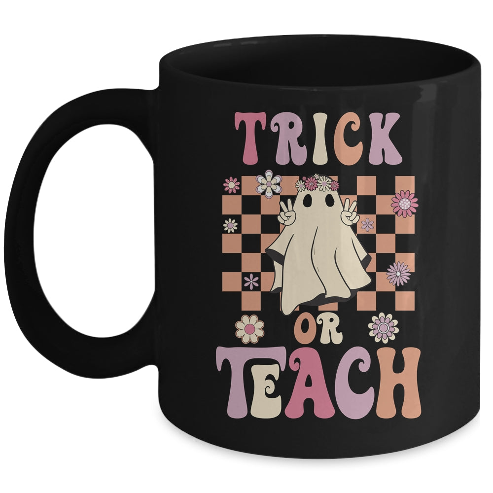 Groovy Halloween Teacher Floral Ghost Trick Or Teach Cute Mug | teecentury