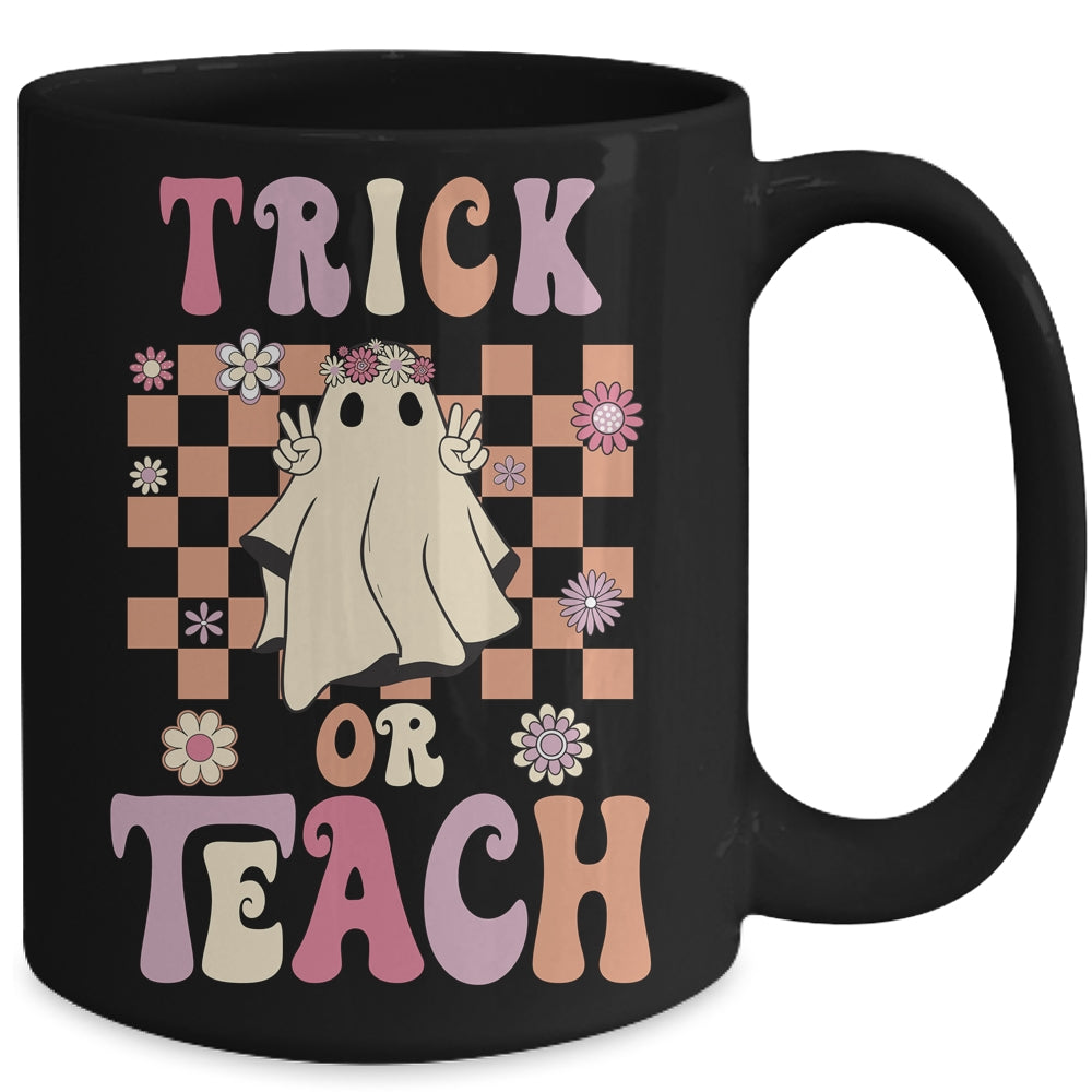 Groovy Halloween Teacher Floral Ghost Trick Or Teach Cute Mug | teecentury