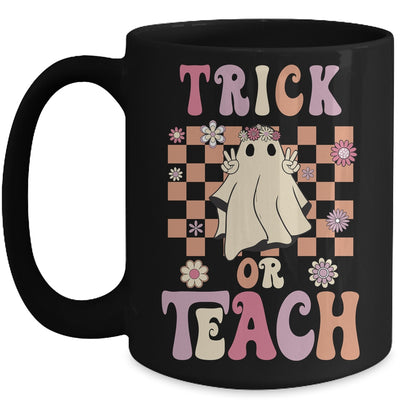 Groovy Halloween Teacher Floral Ghost Trick Or Teach Cute Mug | teecentury