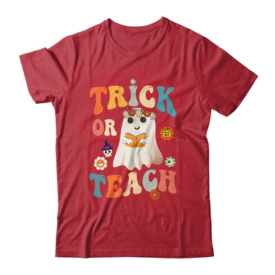 Groovy Halloween Trick or Teach Retro Floral Ghost Teacher Shirt & Tank Top | teecentury