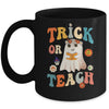 Groovy Halloween Trick or Teach Retro Floral Ghost Teacher Mug | teecentury