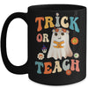 Groovy Halloween Trick or Teach Retro Floral Ghost Teacher Mug | teecentury