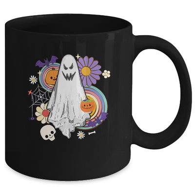 Groovy Vintage Floral Ghost Hippie Halloween Spooky Season Mug | teecentury
