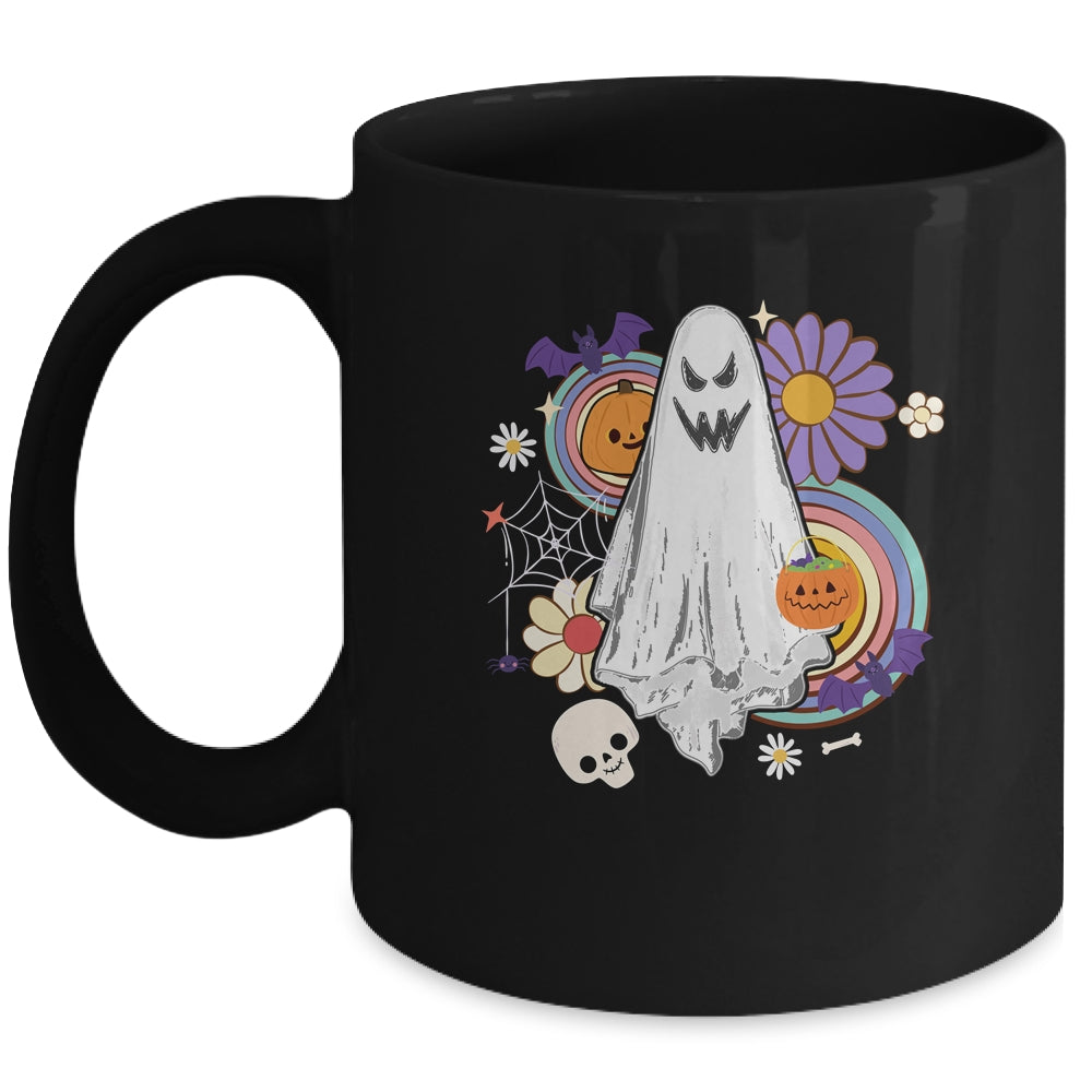 Groovy Vintage Floral Ghost Hippie Halloween Spooky Season Mug | teecentury