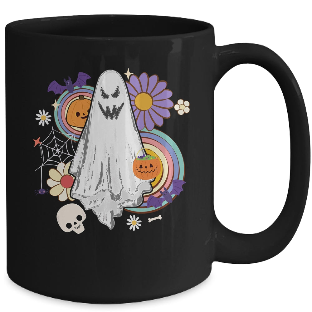 Groovy Vintage Floral Ghost Hippie Halloween Spooky Season Mug | teecentury
