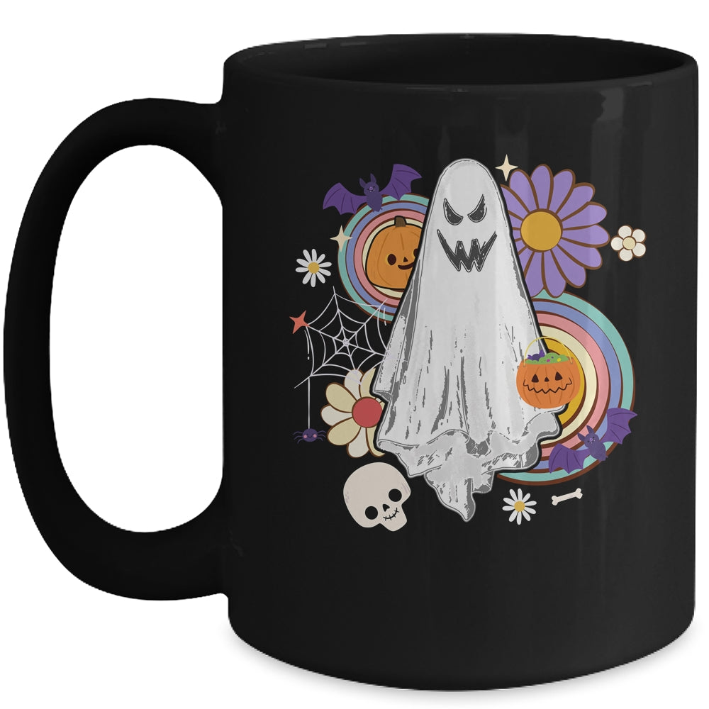 Groovy Vintage Floral Ghost Hippie Halloween Spooky Season Mug | teecentury