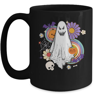 Groovy Vintage Floral Ghost Hippie Halloween Spooky Season Mug | teecentury