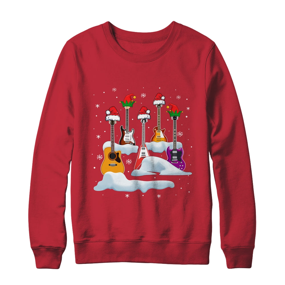 Guitar Santa Hat Christmas Tree Funny Music Loves Xmas T-Shirt & Sweatshirt | Teecentury.com