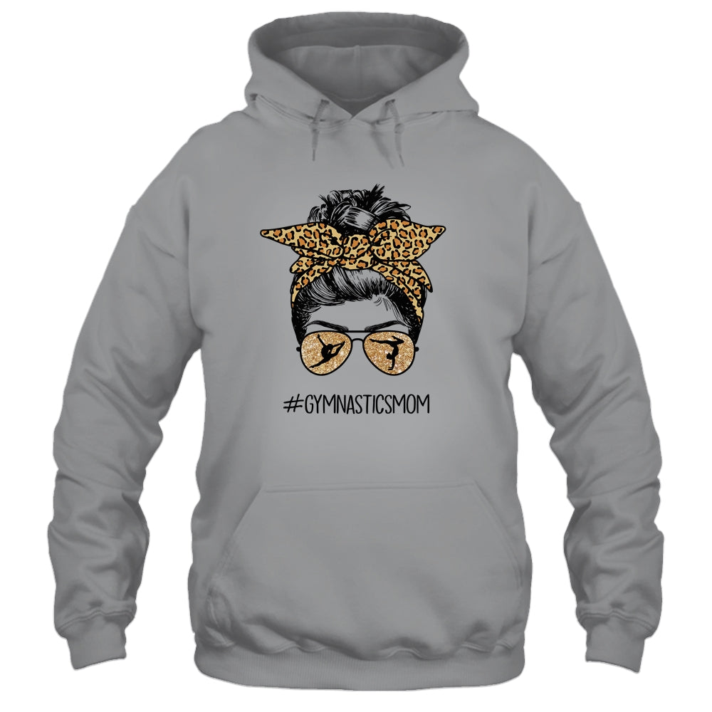 Gymnastics Mom Leopard Messy Bun Hair Glasses T-Shirt & Tank Top | Teecentury.com