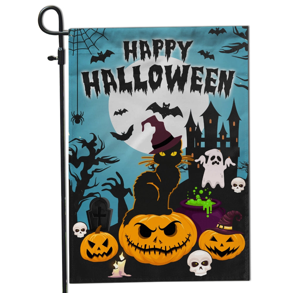 Halloween Welcome Flag Pumpkins Ghosts Black Cats Autumn Flag | Teecentury.com