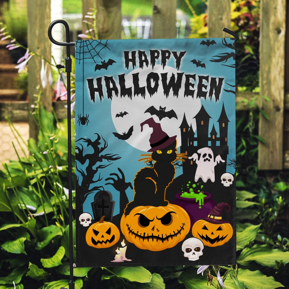 Halloween Welcome Flag Pumpkins Ghosts Black Cats Autumn Flag | Teecentury.com