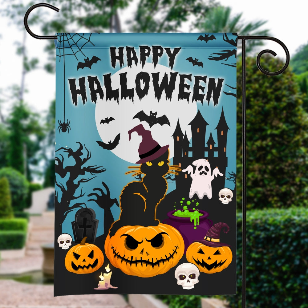 Halloween Welcome Flag Pumpkins Ghosts Black Cats Autumn Flag | Teecentury.com