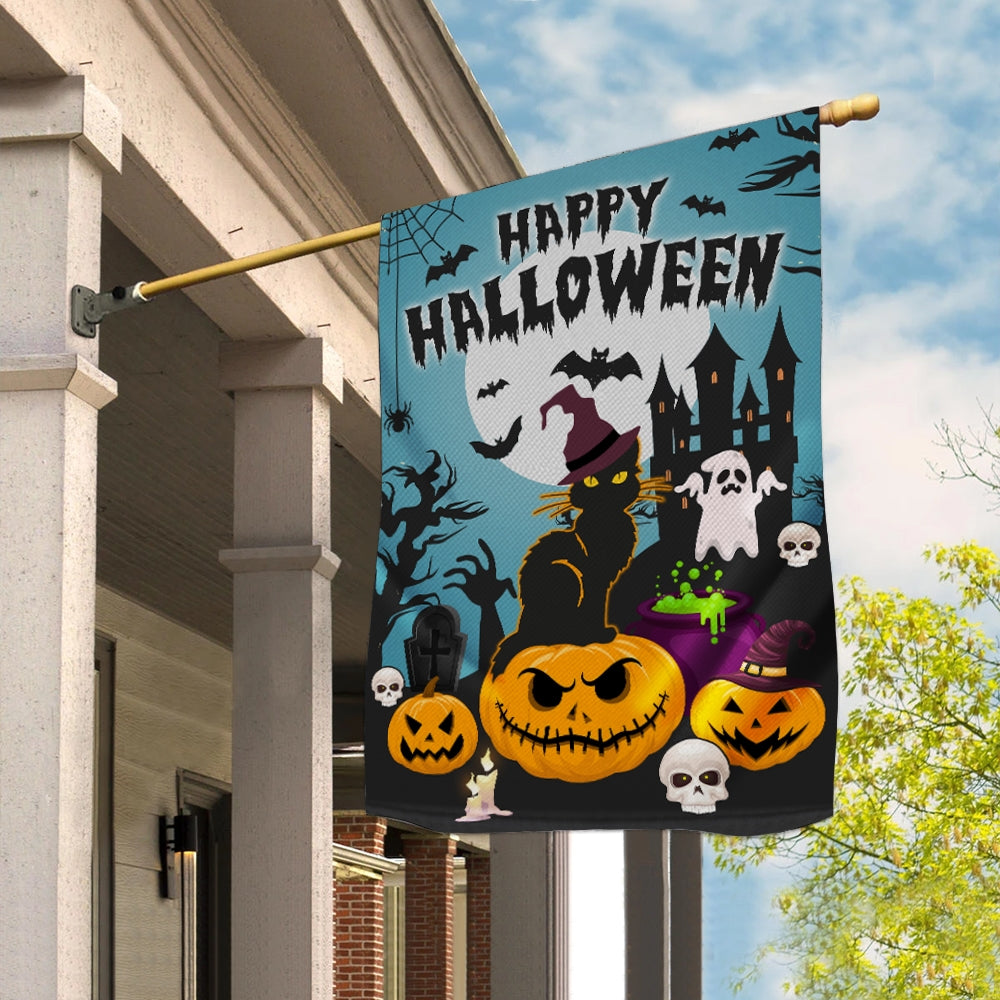 Halloween Welcome Flag Pumpkins Ghosts Black Cats Autumn Flag | Teecentury.com