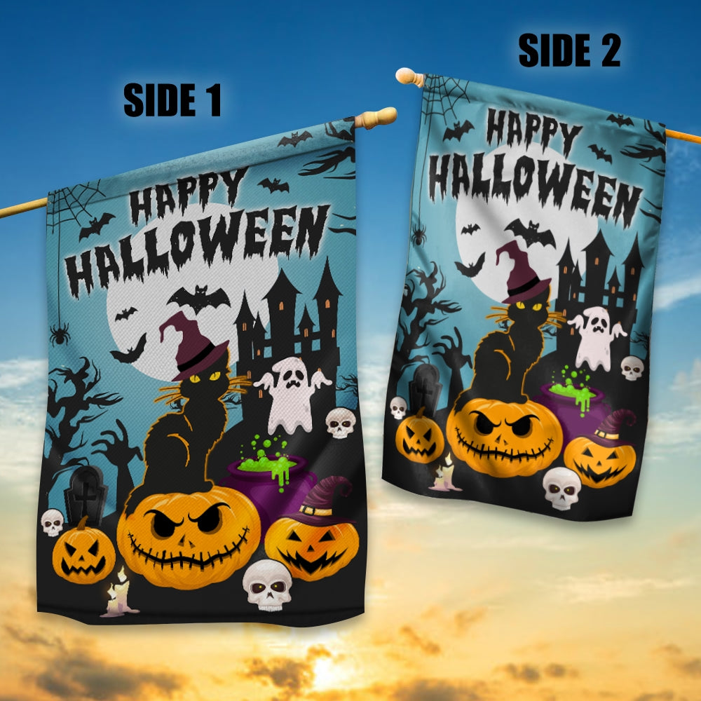 Halloween Welcome Flag Pumpkins Ghosts Black Cats Autumn Flag | Teecentury.com