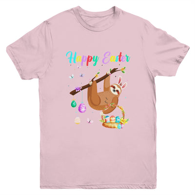 Happy Cute Sloth With Bunny Ears Egg Hunting Easter Sloth Youth Shirt | teecentury