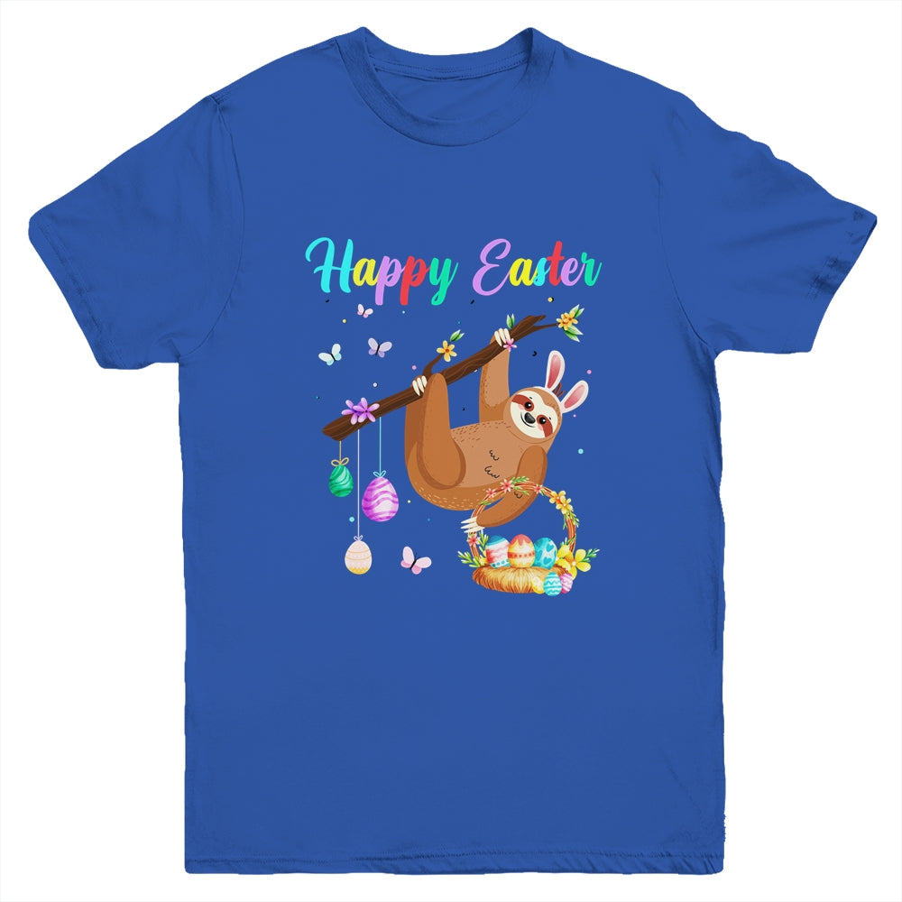 Happy Cute Sloth With Bunny Ears Egg Hunting Easter Sloth Youth Shirt | teecentury