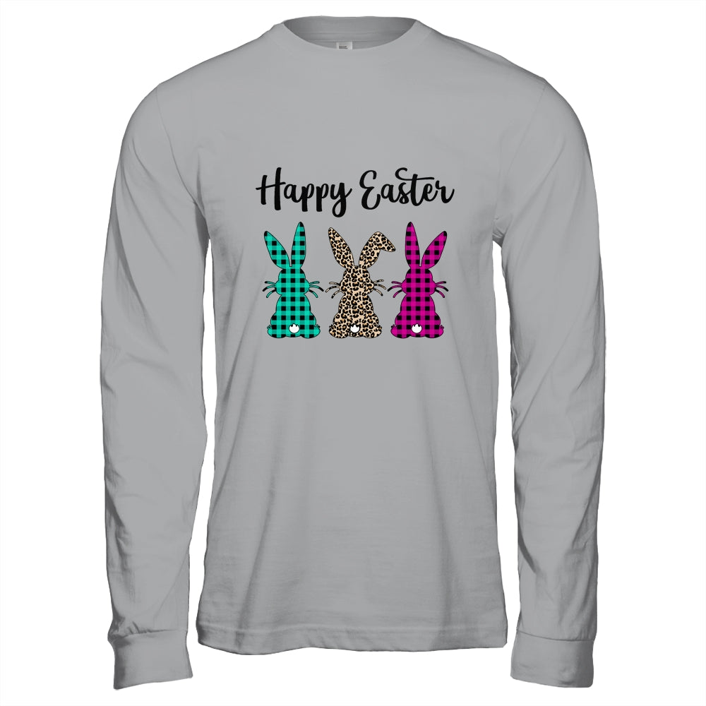 Happy Easter Buffalo Plaid Leopard Print Easter Bunnies T-Shirt & Hoodie | Teecentury.com