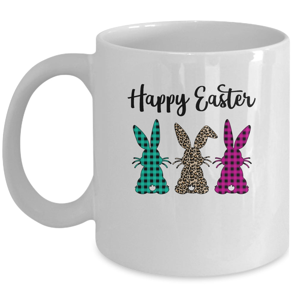 Happy Easter Buffalo Plaid Leopard Print Easter Bunnies Mug Coffee Mug | Teecentury.com
