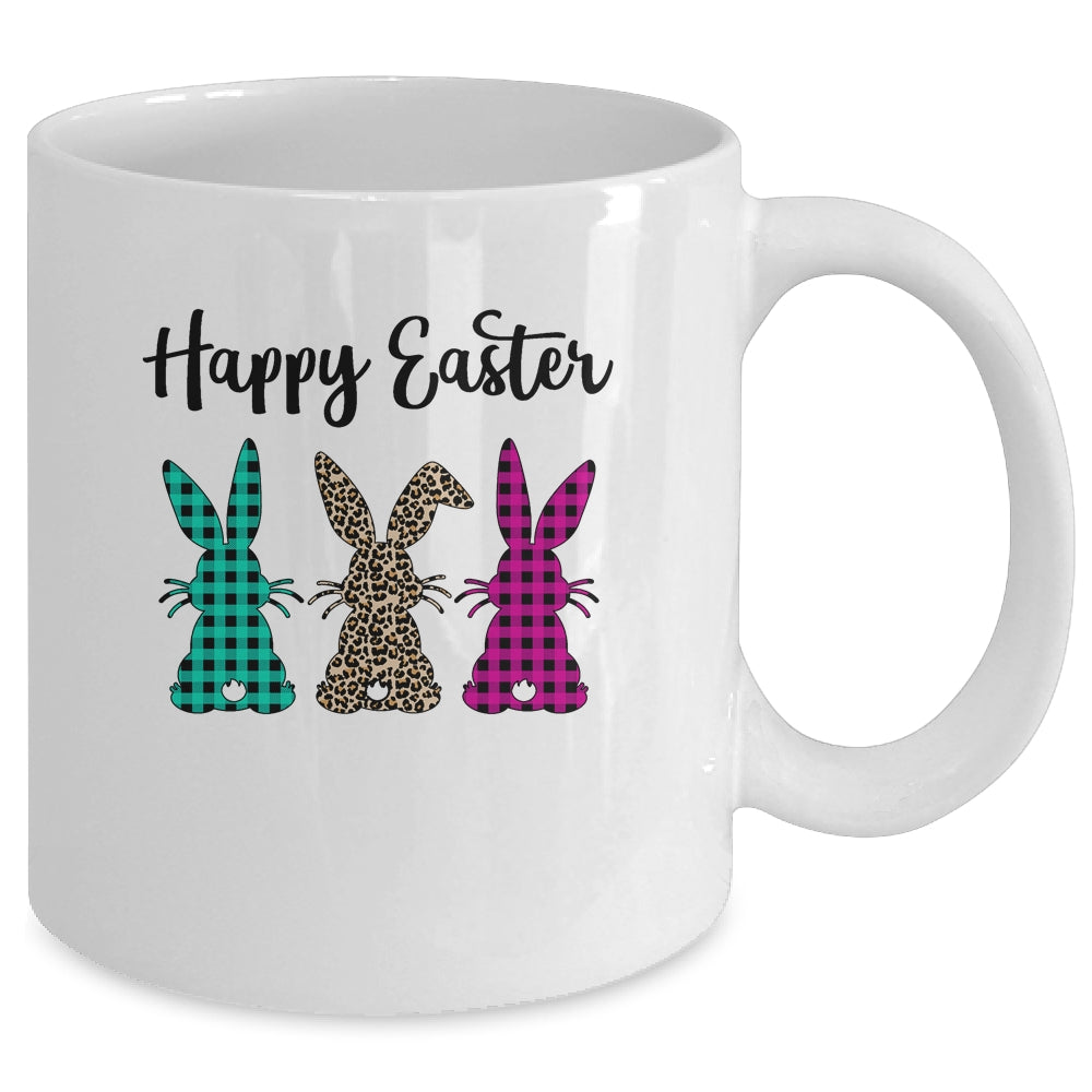Happy Easter Buffalo Plaid Leopard Print Easter Bunnies Mug Coffee Mug | Teecentury.com