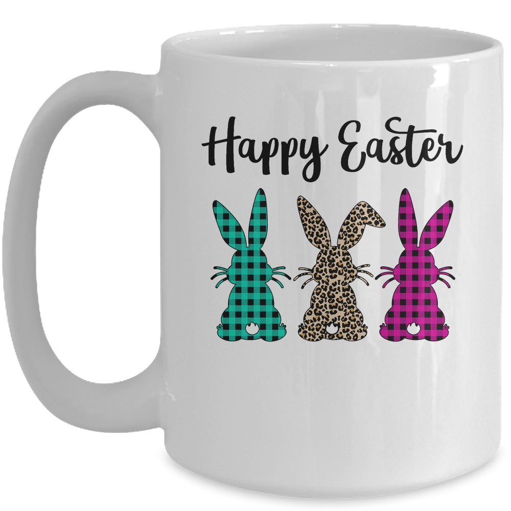 Happy Easter Buffalo Plaid Leopard Print Easter Bunnies Mug Coffee Mug | Teecentury.com