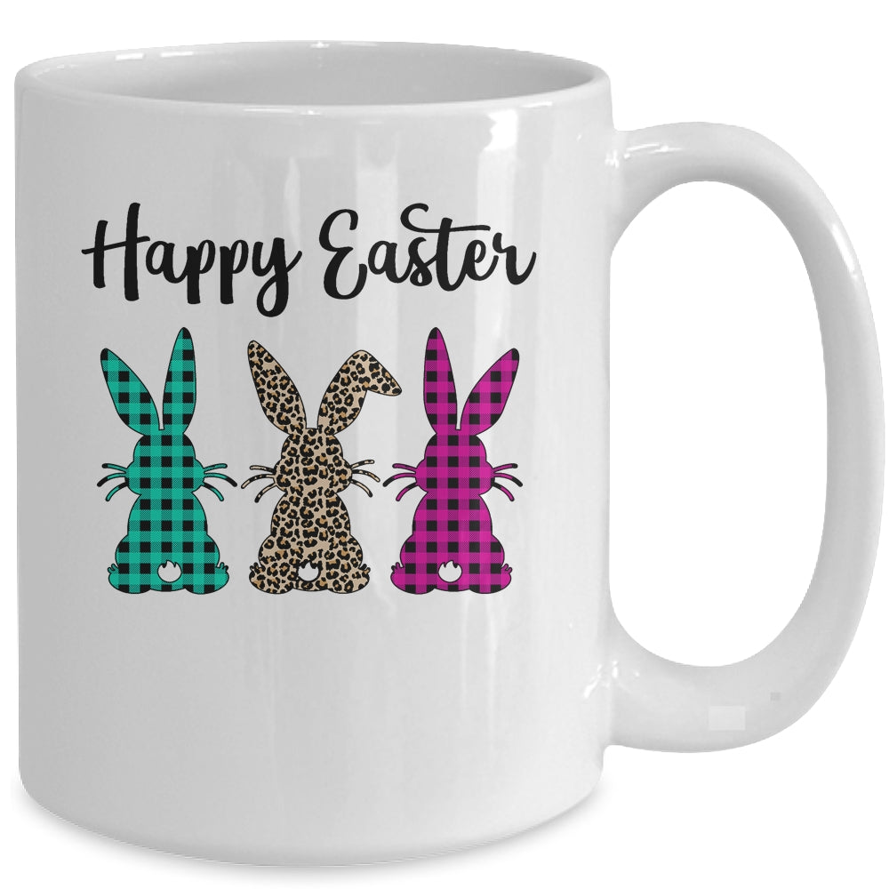 Happy Easter Buffalo Plaid Leopard Print Easter Bunnies Mug Coffee Mug | Teecentury.com