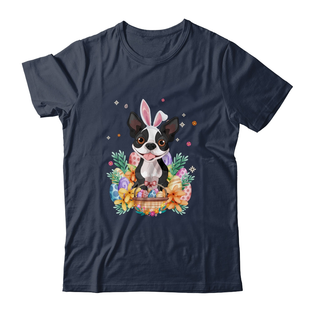 Happy Easter Cute Bunny Boston Terrier Wearing Bunny Ears Shirt & Hoodie | teecentury