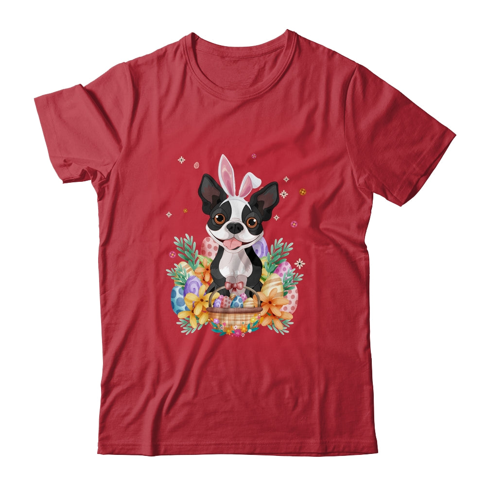 Happy Easter Cute Bunny Boston Terrier Wearing Bunny Ears Shirt & Hoodie | teecentury
