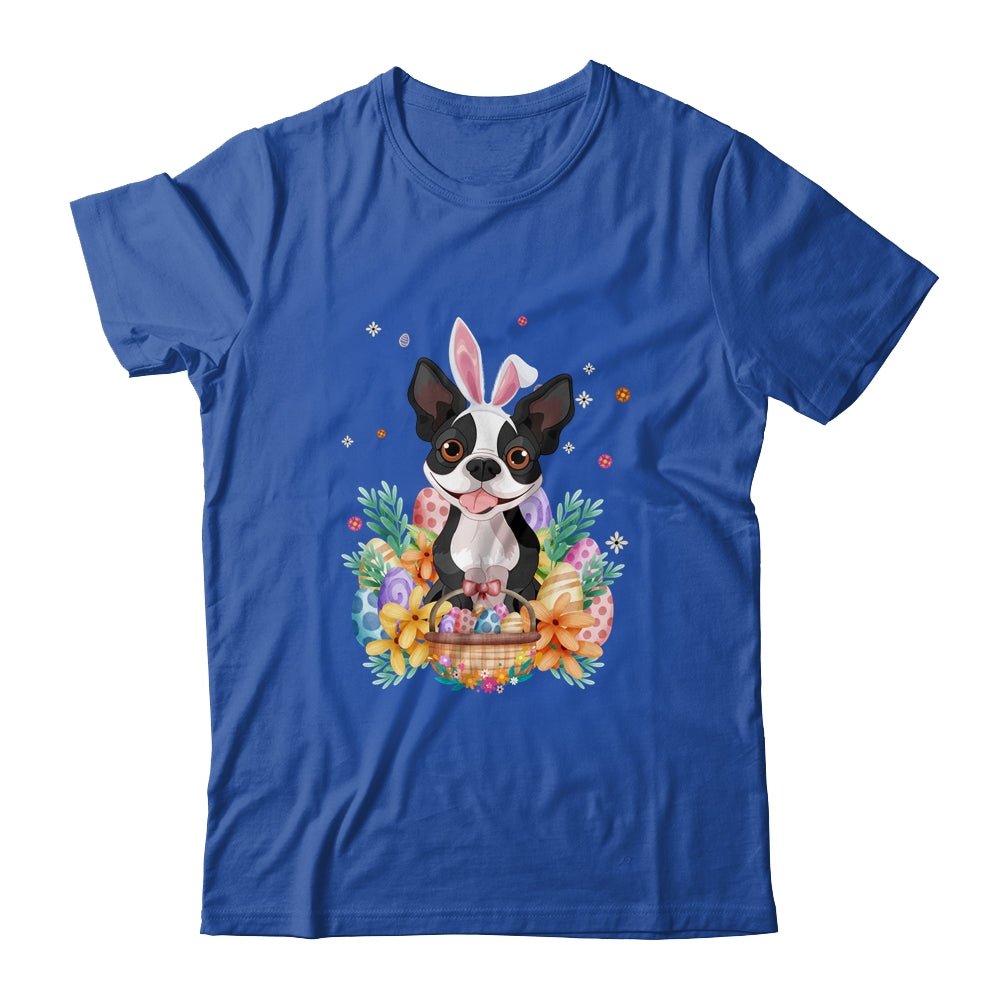 Happy Easter Cute Bunny Boston Terrier Wearing Bunny Ears Shirt & Hoodie | teecentury