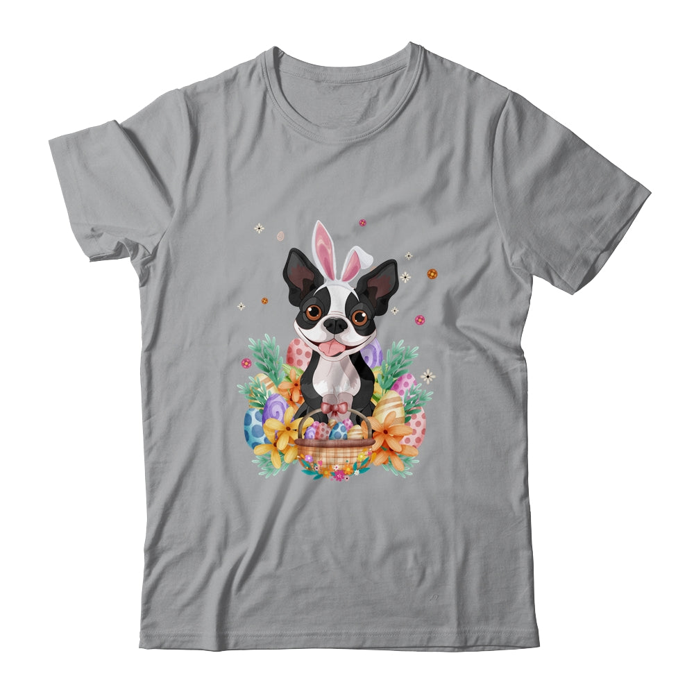 Happy Easter Cute Bunny Boston Terrier Wearing Bunny Ears Shirt & Hoodie | teecentury