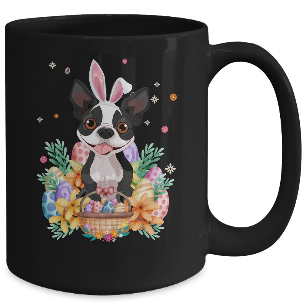 Happy Easter Cute Bunny Boston Terrier Wearing Bunny Ears Mug | teecentury