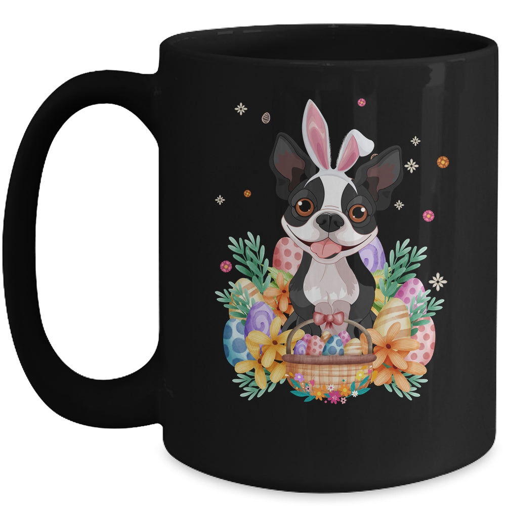 Happy Easter Cute Bunny Boston Terrier Wearing Bunny Ears Mug | teecentury