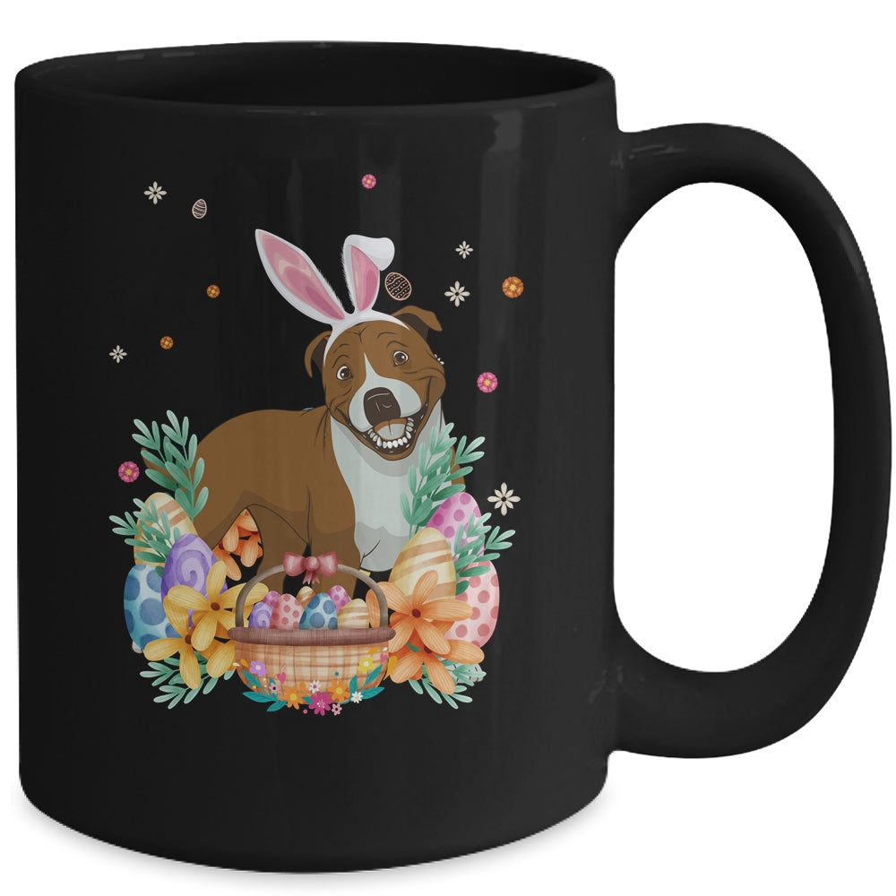 Happy Easter Cute Bunny Pitbull Wearing Bunny Ears Mug | teecentury