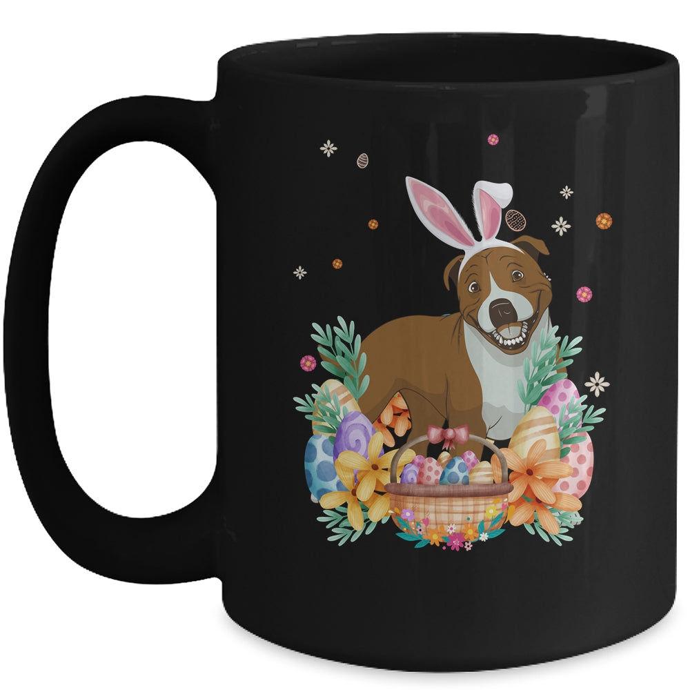 Happy Easter Cute Bunny Pitbull Wearing Bunny Ears Mug | teecentury