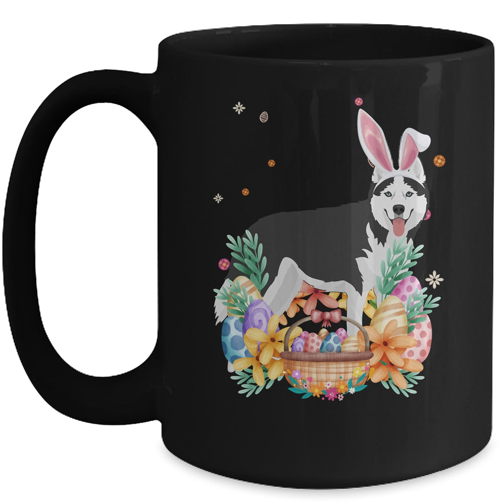 Happy Easter Cute Bunny Siberian Husky Wearing Bunny Ears Mug | teecentury