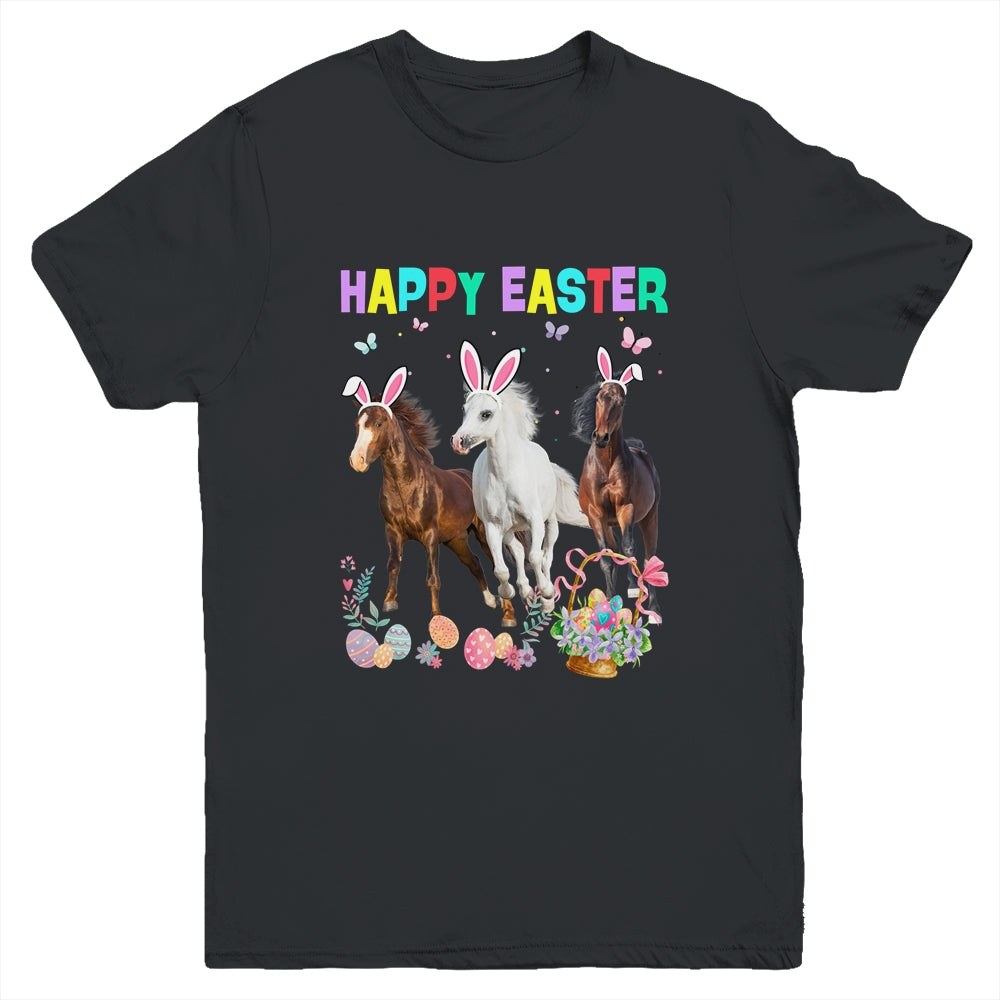 Happy Easter Horse Lover Three Horse Wearing Bunny Ear Youth Shirt | teecentury