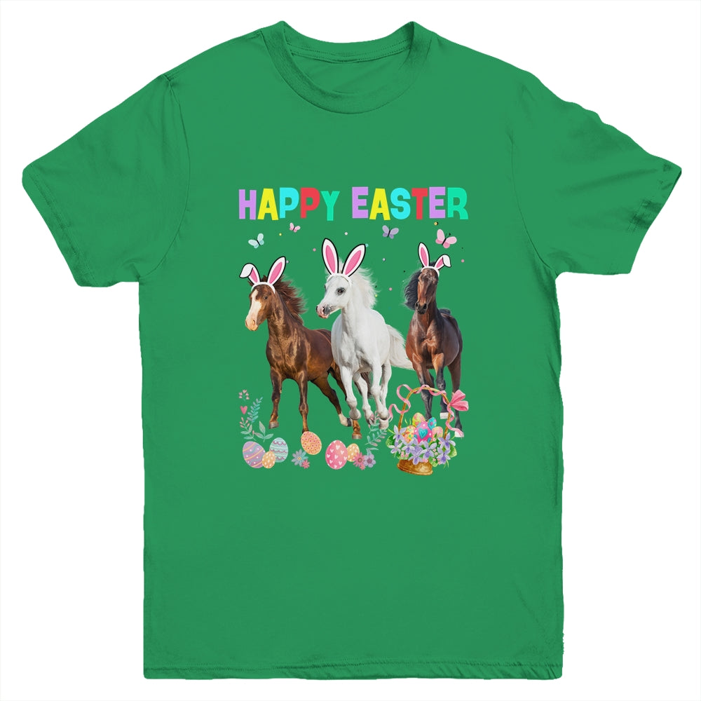 Happy Easter Horse Lover Three Horse Wearing Bunny Ear Youth Shirt | teecentury