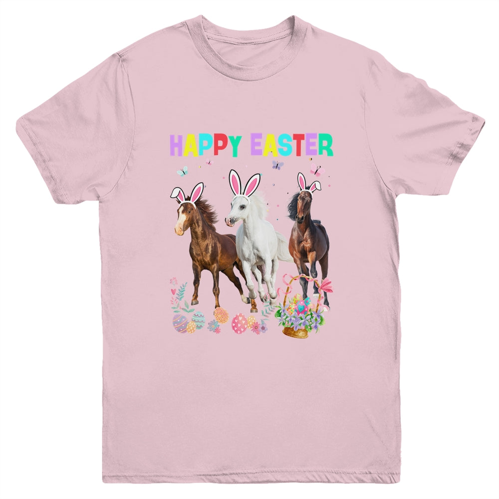 Happy Easter Horse Lover Three Horse Wearing Bunny Ear Youth Shirt | teecentury